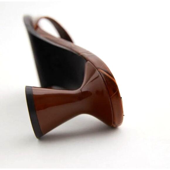 Zara Faux Croc Embossed Mule Sandals EU 37 US 7 Brown Kitten Heel Trendy Y2K - Picture 3 of 13